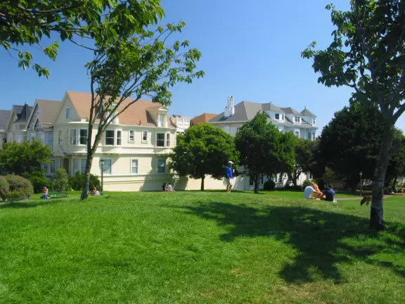 A small park and playground in the Haight district, with pretty views.